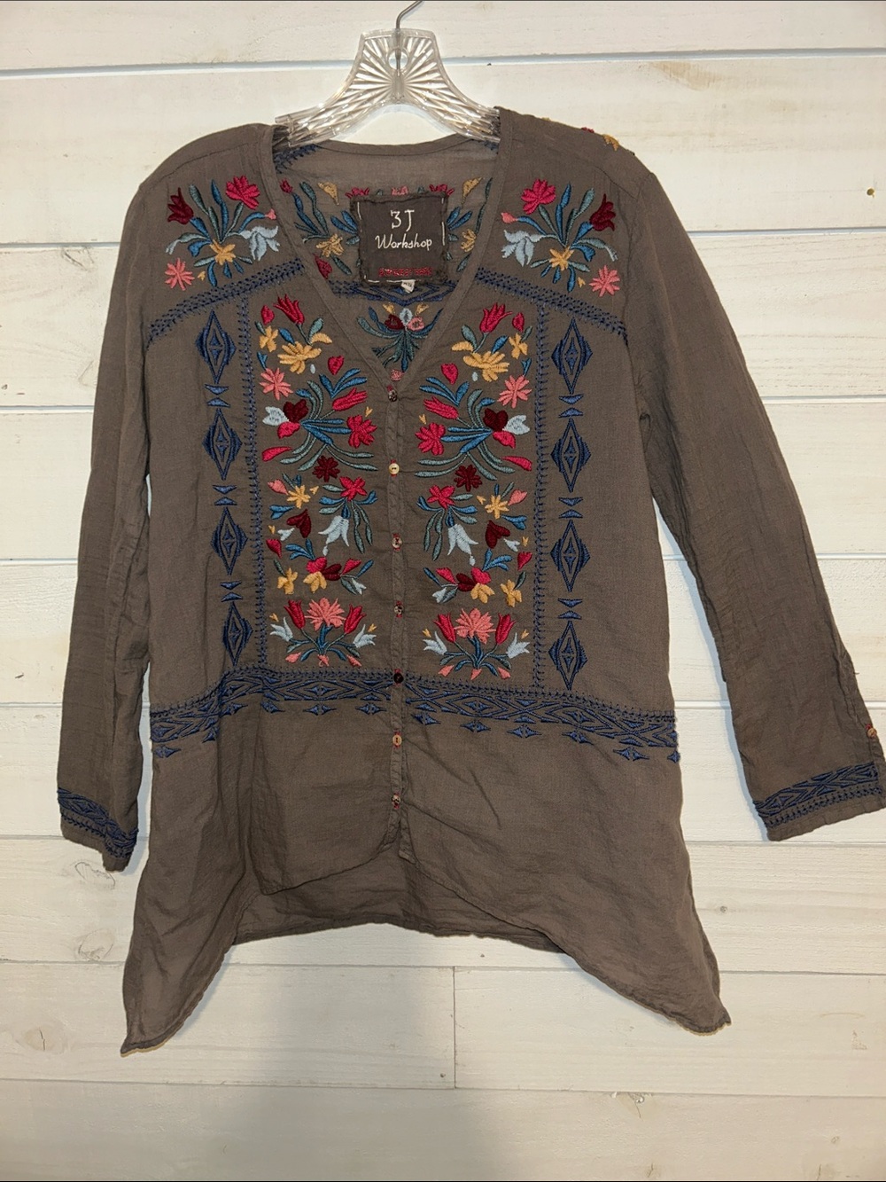 Johnny Was 3J Embroidered Floral Button-Front Tunic